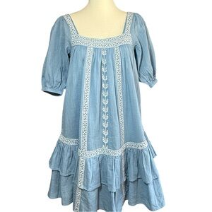 NWT Shore Square Neck Embroidered Babydoll dress